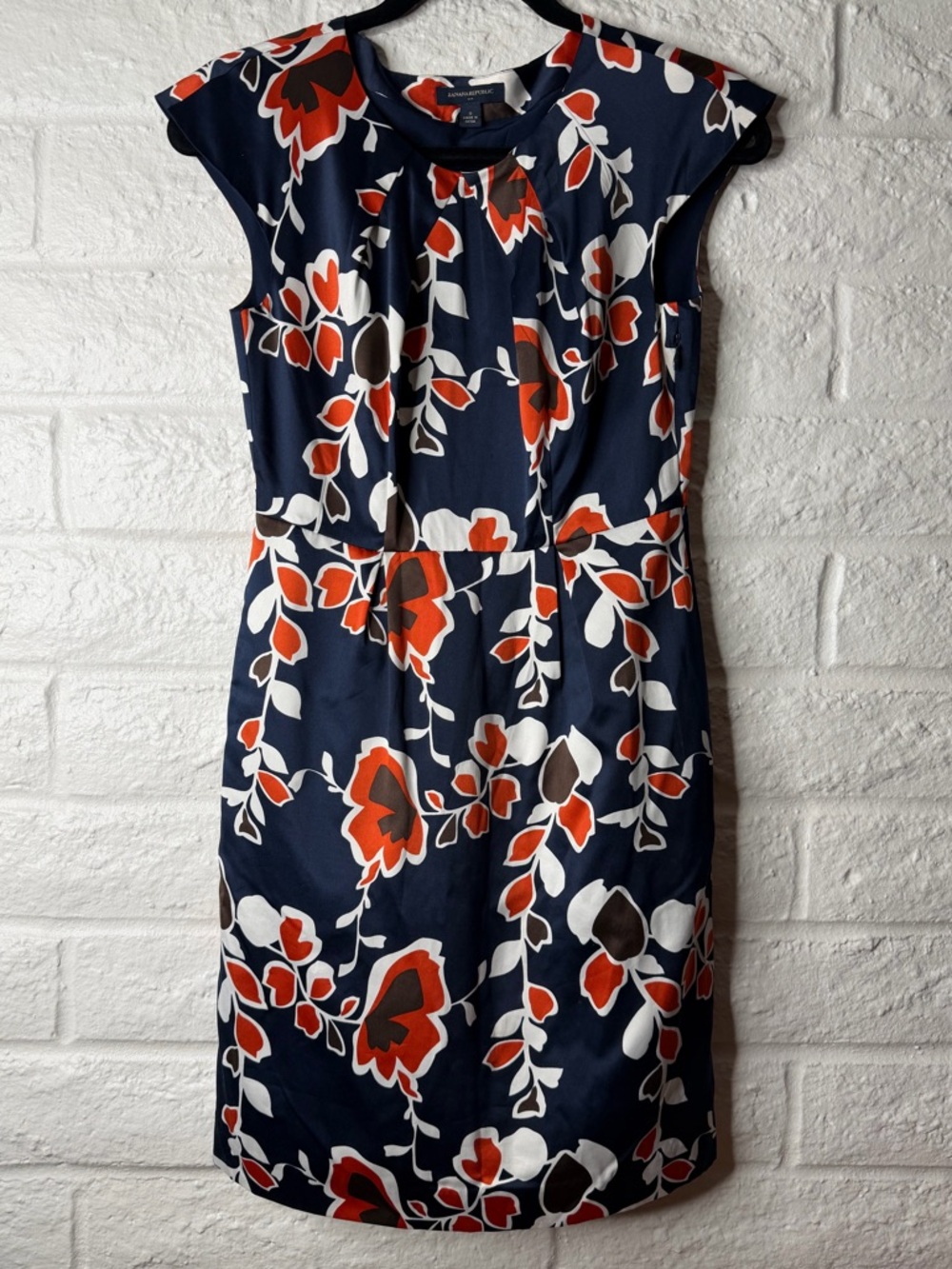 Banana Republic Blue Floral Cap Sleeve Sheath Dress Classic Lined